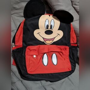 Disney's Child's Mickey Mouse Red/Black Backpack Front Pocket Side Pouches NICE